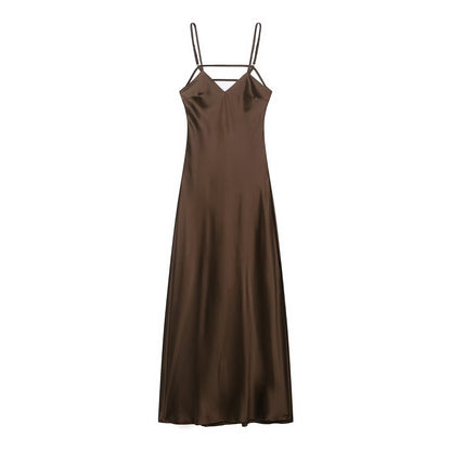 Autumn Silk Satin Texture Midi Skirt Dress by Ragazza