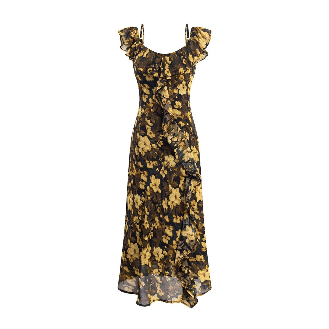 Vintage Floral Ruffled Stitching Elegant Dress Summer Tight Waist Slim Fit Seaside Holiday Midi Dress Women by Ragazza