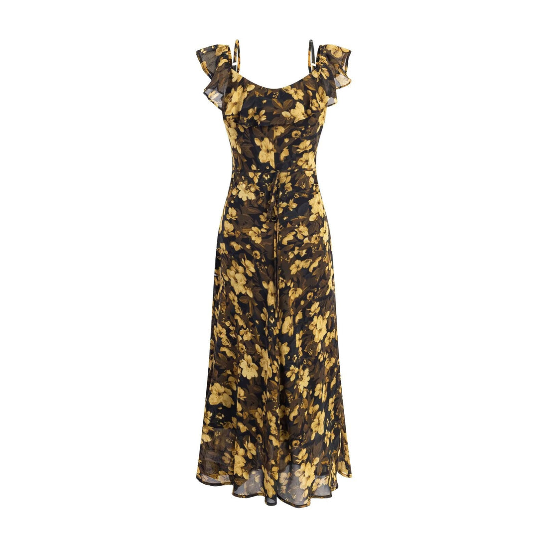 Vintage Floral Ruffled Stitching Elegant Dress Summer Tight Waist Slim Fit Seaside Holiday Midi Dress Women by Ragazza