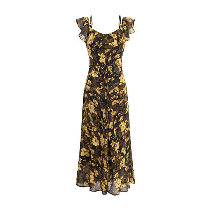 Vintage Floral Ruffled Stitching Elegant Dress Summer Tight Waist Slim Fit Seaside Holiday Midi Dress Women by Ragazza
