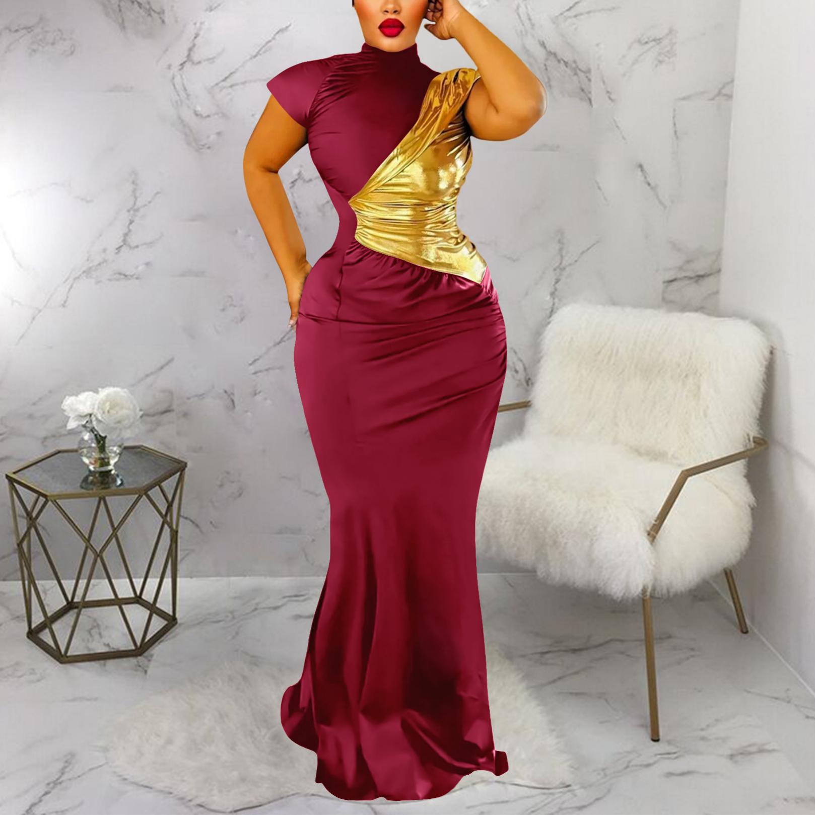 Women Clothing Color Contrast Bronzing Sexy Slim Dress by Ragazza