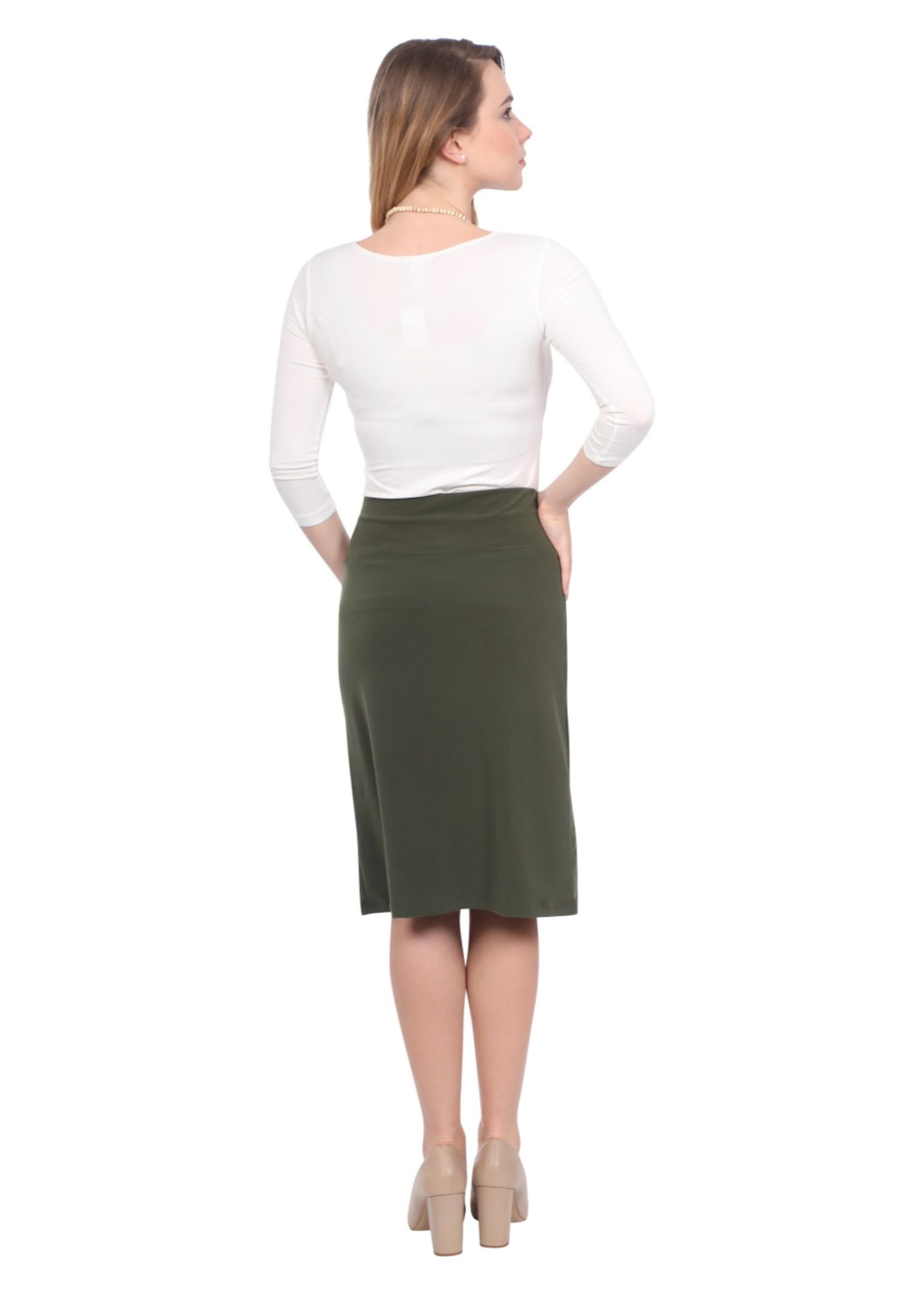 Dressy Modest Stretch Pencil Skirt with Subtle Sheen by Kosher Casual USA