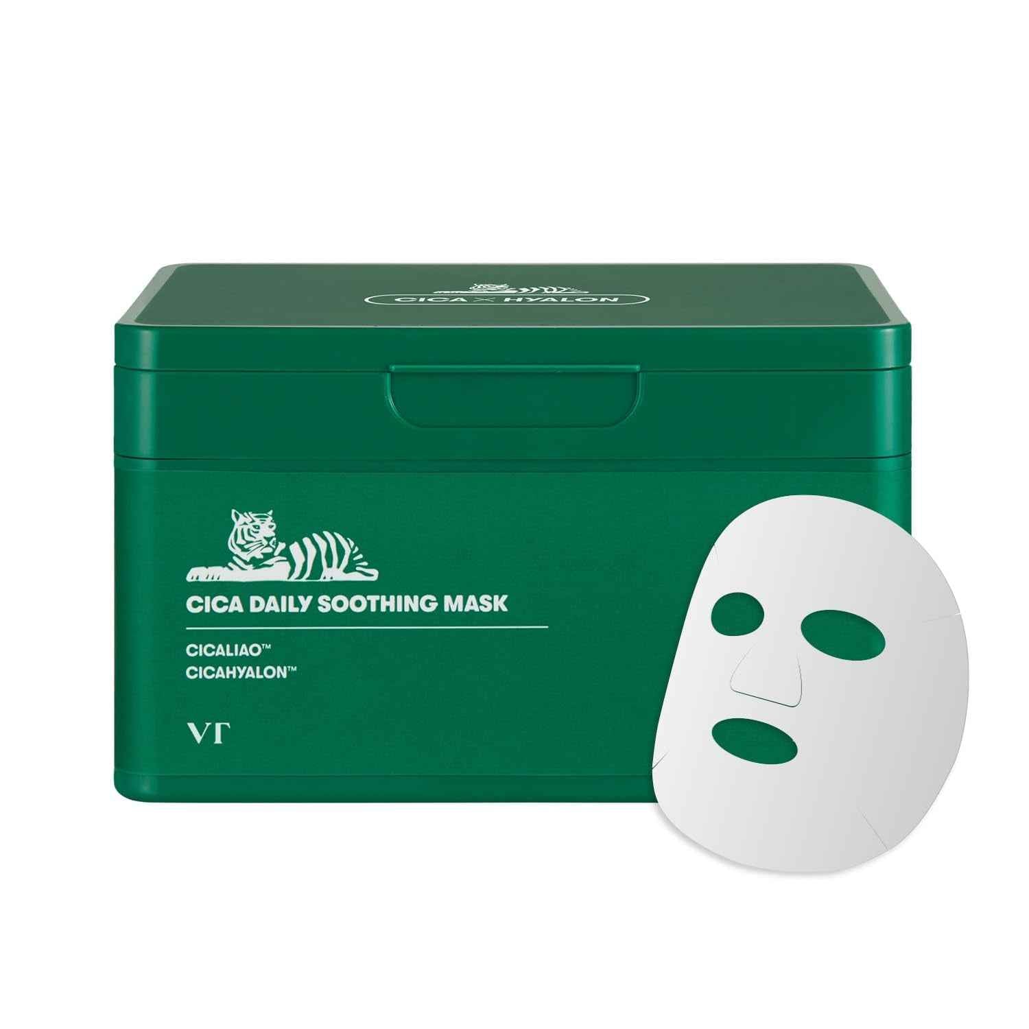 CICA Daily Soothing Mask 30 Sheets, Centella Asiatica &amp; Hyaluronic Acid for Moisturizing &amp; Hydrating, Instant Calm &amp; Glow, Skin Softening Facial Mask, Korean Face Mask