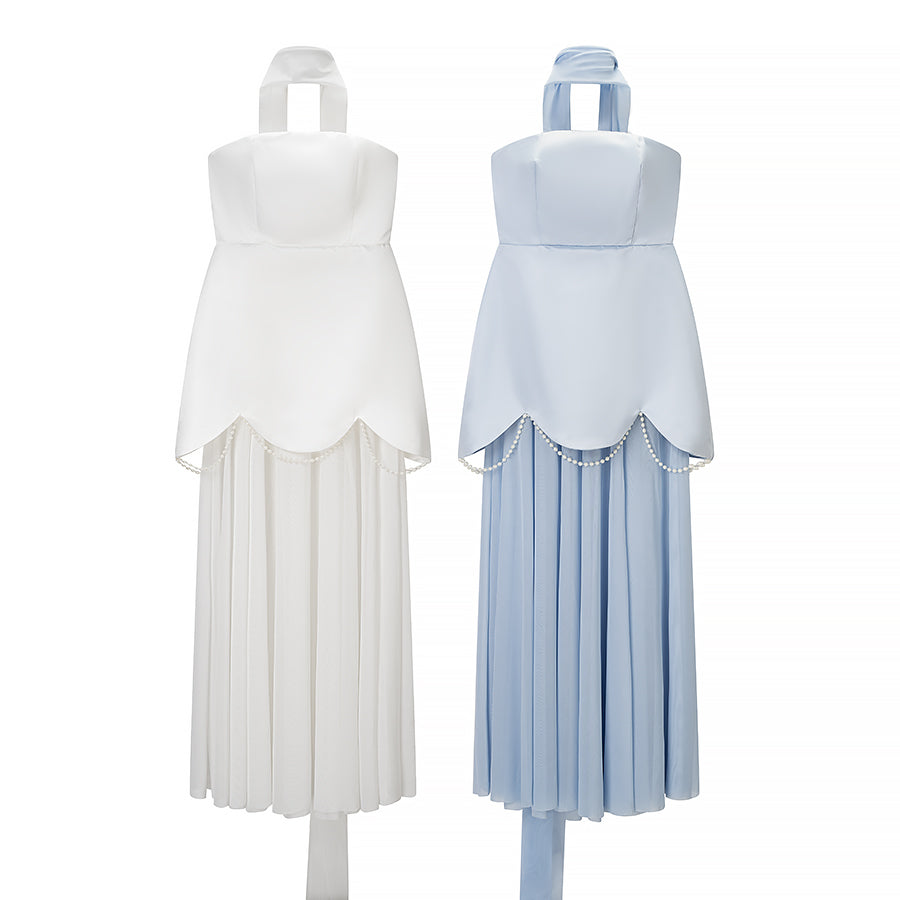 Women Clothing Winter Sexy Backless Sleeveless Solid Color Tube Top Mesh Stitching Dress by Ragazza