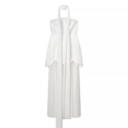 Women Clothing Winter Sexy Backless Sleeveless Solid Color Tube Top Mesh Stitching Dress by Ragazza