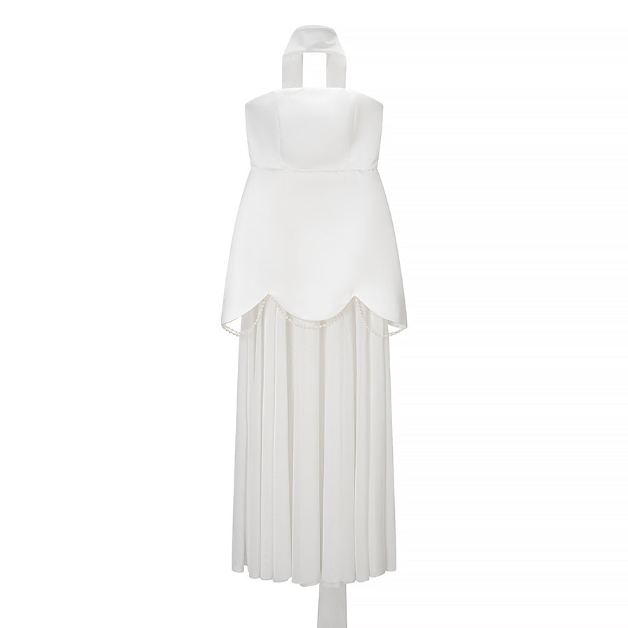 Women Clothing Winter Sexy Backless Sleeveless Solid Color Tube Top Mesh Stitching Dress by Ragazza