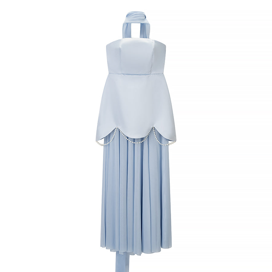 Women Clothing Winter Sexy Backless Sleeveless Solid Color Tube Top Mesh Stitching Dress by Ragazza