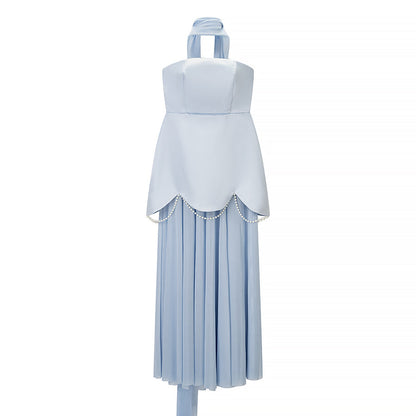 Women Clothing Winter Sexy Backless Sleeveless Solid Color Tube Top Mesh Stitching Dress by Ragazza