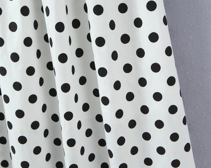 French Retro Dots Printed Lace Trim Holiday Dress Summer Waist Trimming Lace up Slim Fit Holiday Cami Long Dress by Ragazza