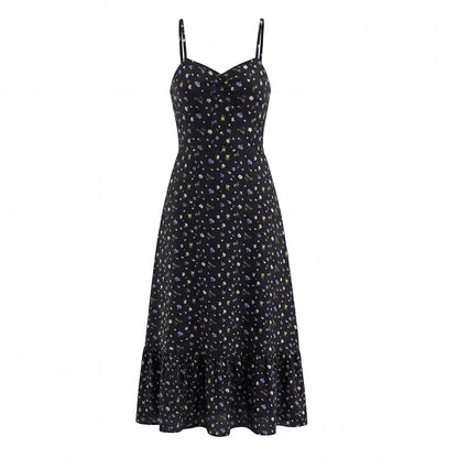Spring French Floral Printed Waist Controlled Slimming All Matching Long Strap Dress by Ragazza