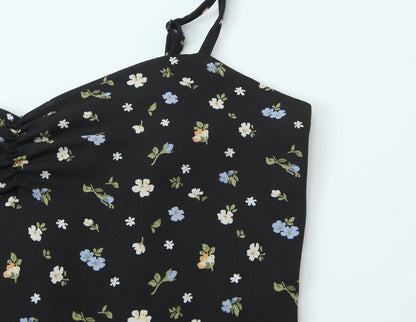 Spring French Floral Printed Waist Controlled Slimming All Matching Long Strap Dress by Ragazza