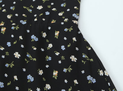 Spring French Floral Printed Waist Controlled Slimming All Matching Long Strap Dress by Ragazza