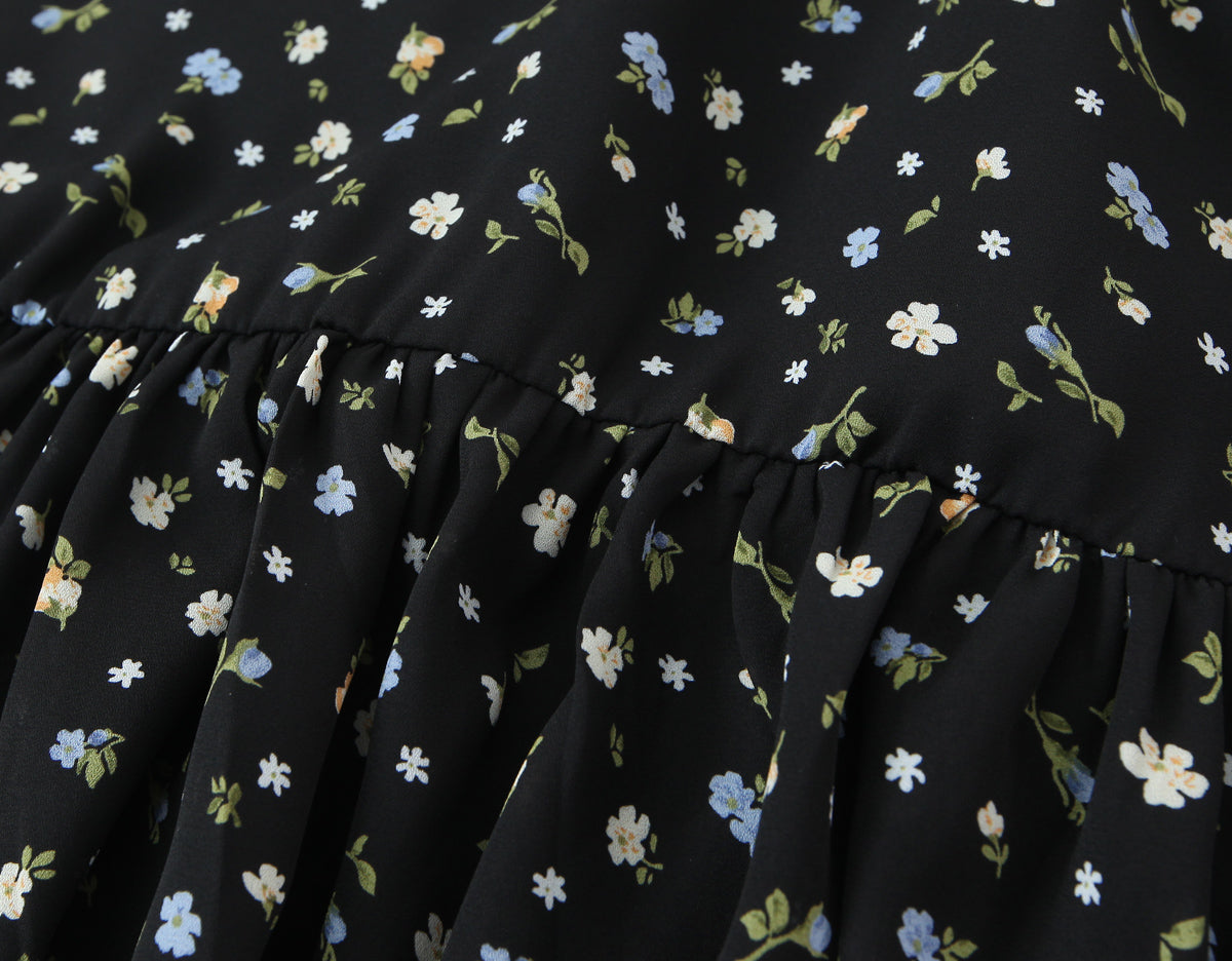 Spring French Floral Printed Waist Controlled Slimming All Matching Long Strap Dress by Ragazza