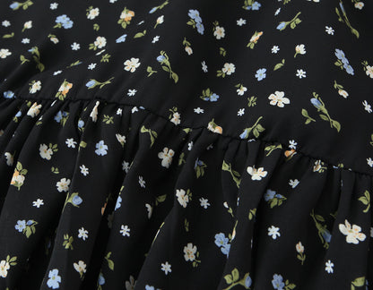Spring French Floral Printed Waist Controlled Slimming All Matching Long Strap Dress by Ragazza