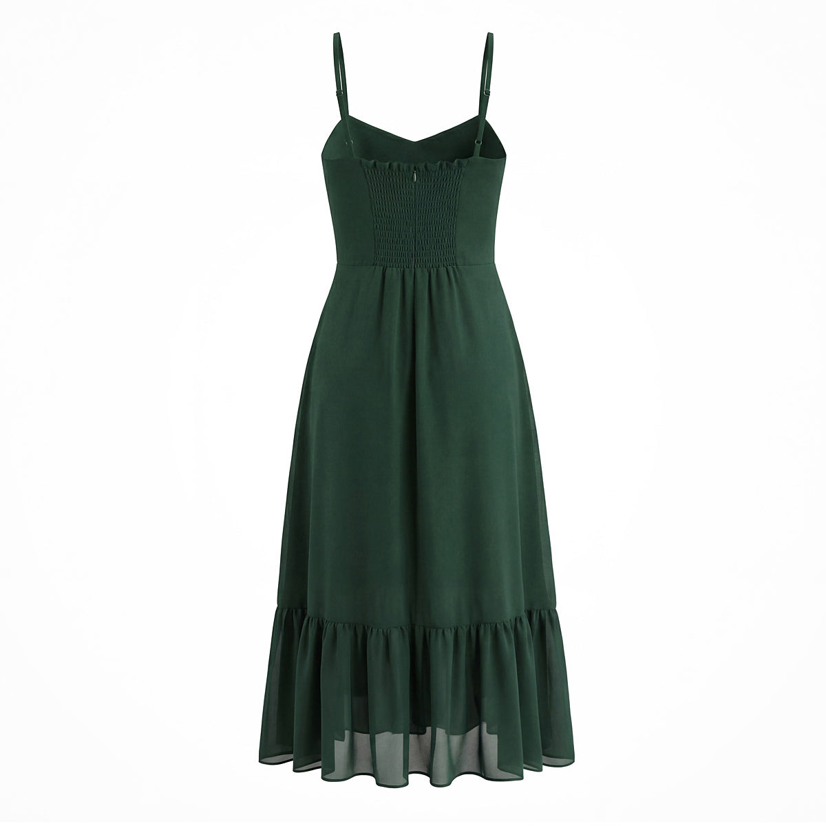 French Waist Tight Green Suspenders Dress for Women Slim Fit Ruffled Retro Slim Fit Holiday Chiffon Maxi Dress by Ragazza