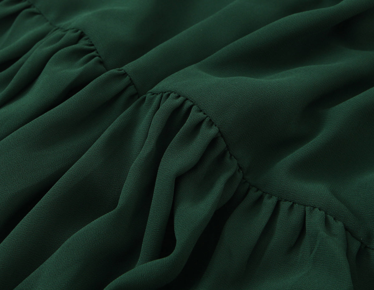 French Waist Tight Green Suspenders Dress for Women Slim Fit Ruffled Retro Slim Fit Holiday Chiffon Maxi Dress by Ragazza