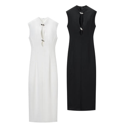 Autumn Winter Sexy Sexy Solid Color Slim Sleeveless Hollow Out Cutout Dress by Ragazza