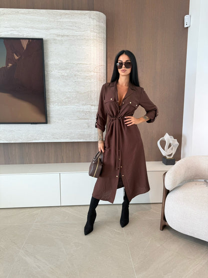 Women Clothing Spring Summer Popular Solid Color Long Sleeve Single Dress by Ragazza