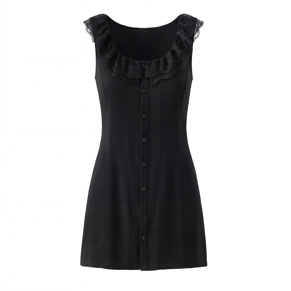 Spring French Slim Lace Square Collar Single Breasted Cinched Sleeveless Mini Dress by Ragazza