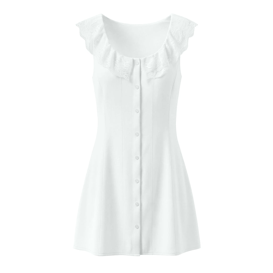 Spring French Slim Lace Square Collar Single Breasted Cinched Sleeveless Mini Dress by Ragazza