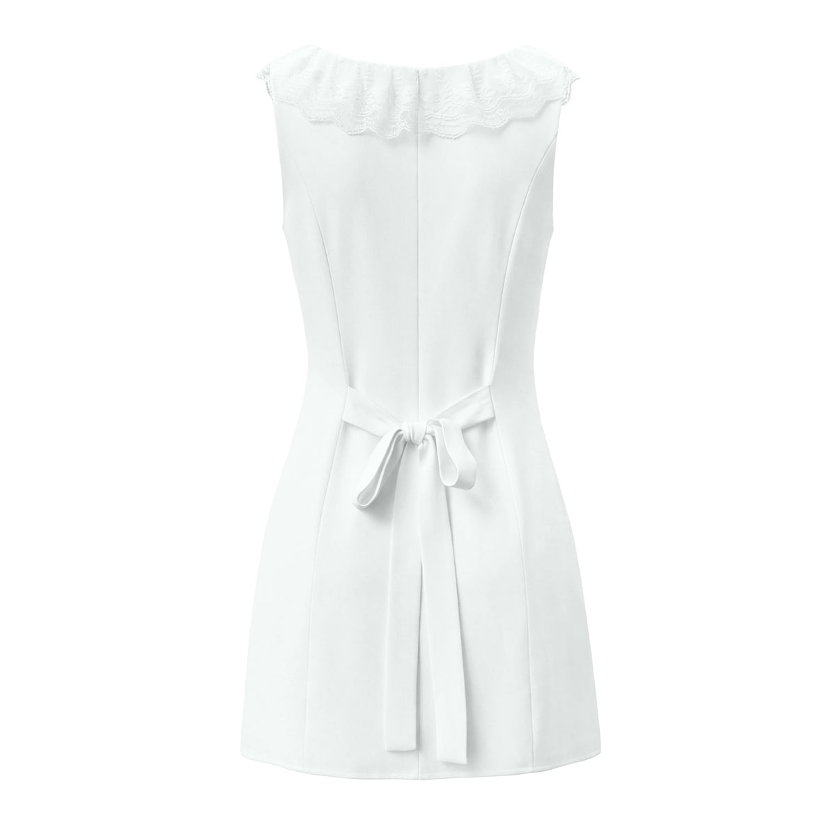 Spring French Slim Lace Square Collar Single Breasted Cinched Sleeveless Mini Dress by Ragazza