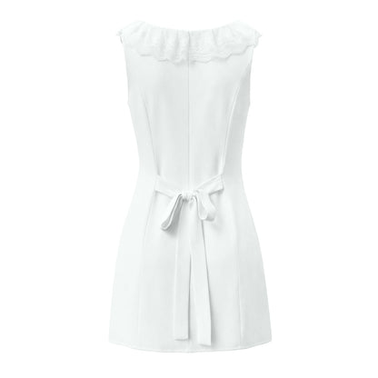 Spring French Slim Lace Square Collar Single Breasted Cinched Sleeveless Mini Dress by Ragazza