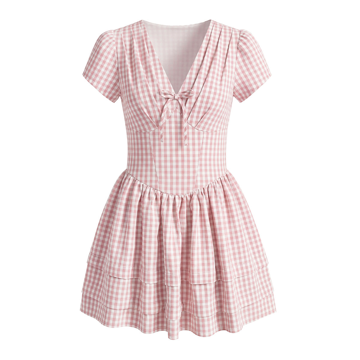 Women Clothing Spring Sweet Youthful Short Slim Plaid Waist Tight A line Dress by Ragazza