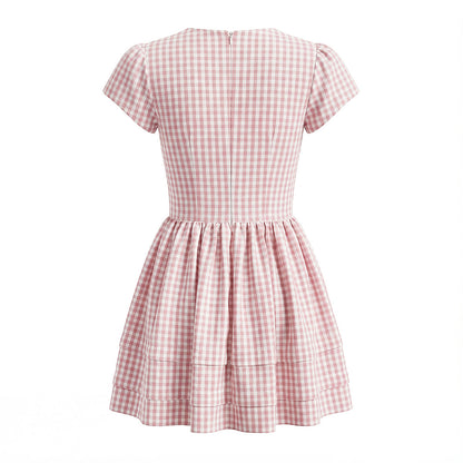 Women Clothing Spring Sweet Youthful Short Slim Plaid Waist Tight A line Dress by Ragazza