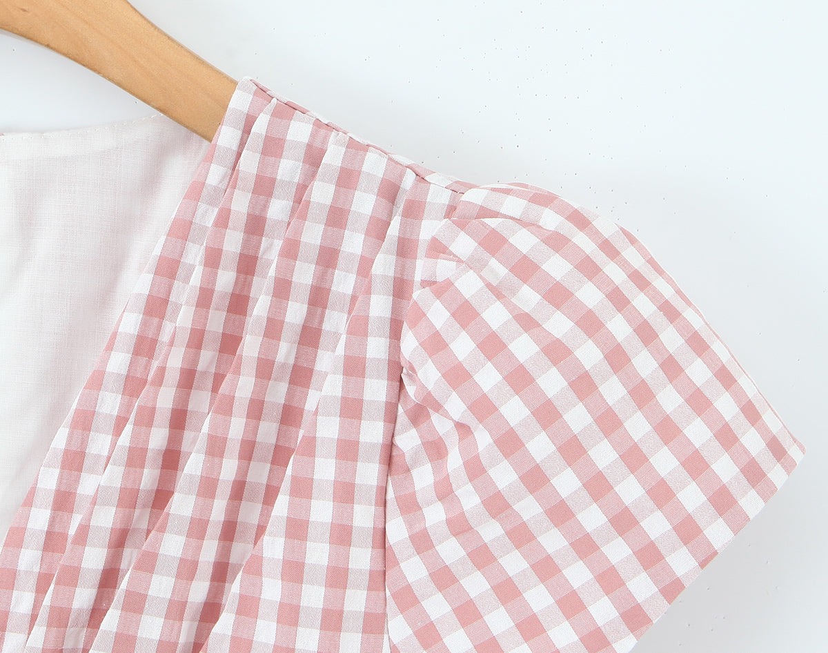 Women Clothing Spring Sweet Youthful Short Slim Plaid Waist Tight A line Dress by Ragazza
