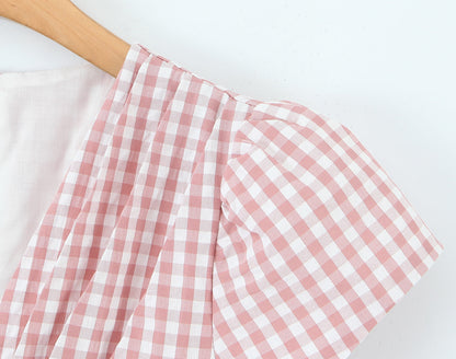 Women Clothing Spring Sweet Youthful Short Slim Plaid Waist Tight A line Dress by Ragazza