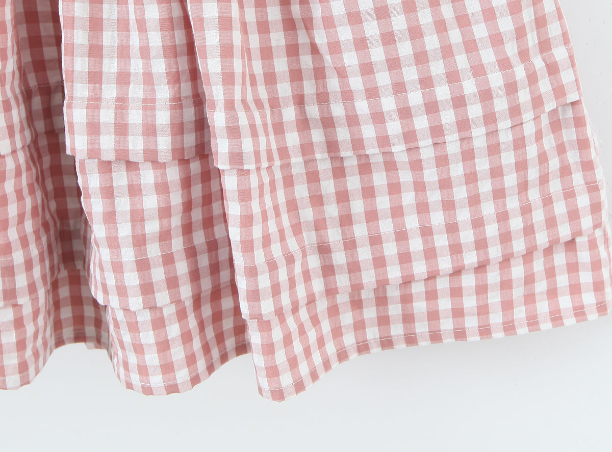 Women Clothing Spring Sweet Youthful Short Slim Plaid Waist Tight A line Dress by Ragazza