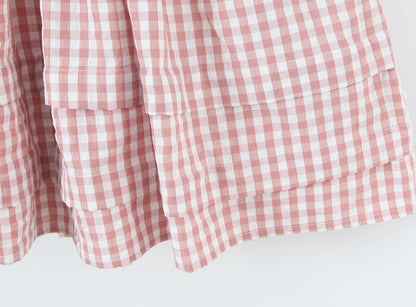 Women Clothing Spring Sweet Youthful Short Slim Plaid Waist Tight A line Dress by Ragazza