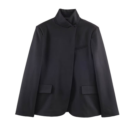 Autumn Winter Stand up Collar Blazer Mid Waist Wide Leg Trousers by Ragazza