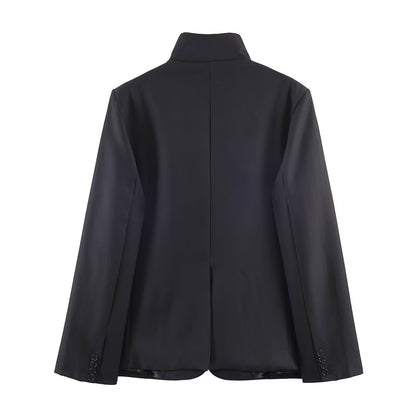 Autumn Winter Stand up Collar Blazer Mid Waist Wide Leg Trousers by Ragazza