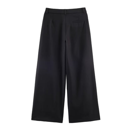 Autumn Winter Stand up Collar Blazer Mid Waist Wide Leg Trousers by Ragazza