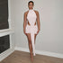 Women Clothing Spring Solid Color Stitching Sexy Slim Hollow Out Cutout Ribbon Short Sleeveless Dress by Ragazza