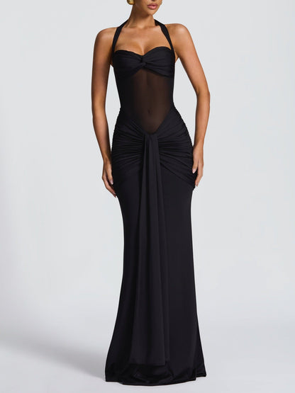 Women Clothing Summer Sexy Stitching See through Halter Dress by Ragazza
