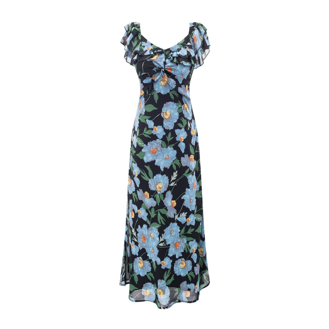 Summer Pastoral Fresh Beautiful Vacation Flying Sleeves Printed Waist Controlled Dress by Ragazza
