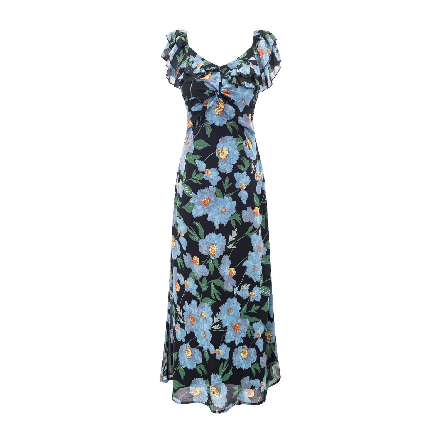 Summer Pastoral Fresh Beautiful Vacation Flying Sleeves Printed Waist Controlled Dress by Ragazza