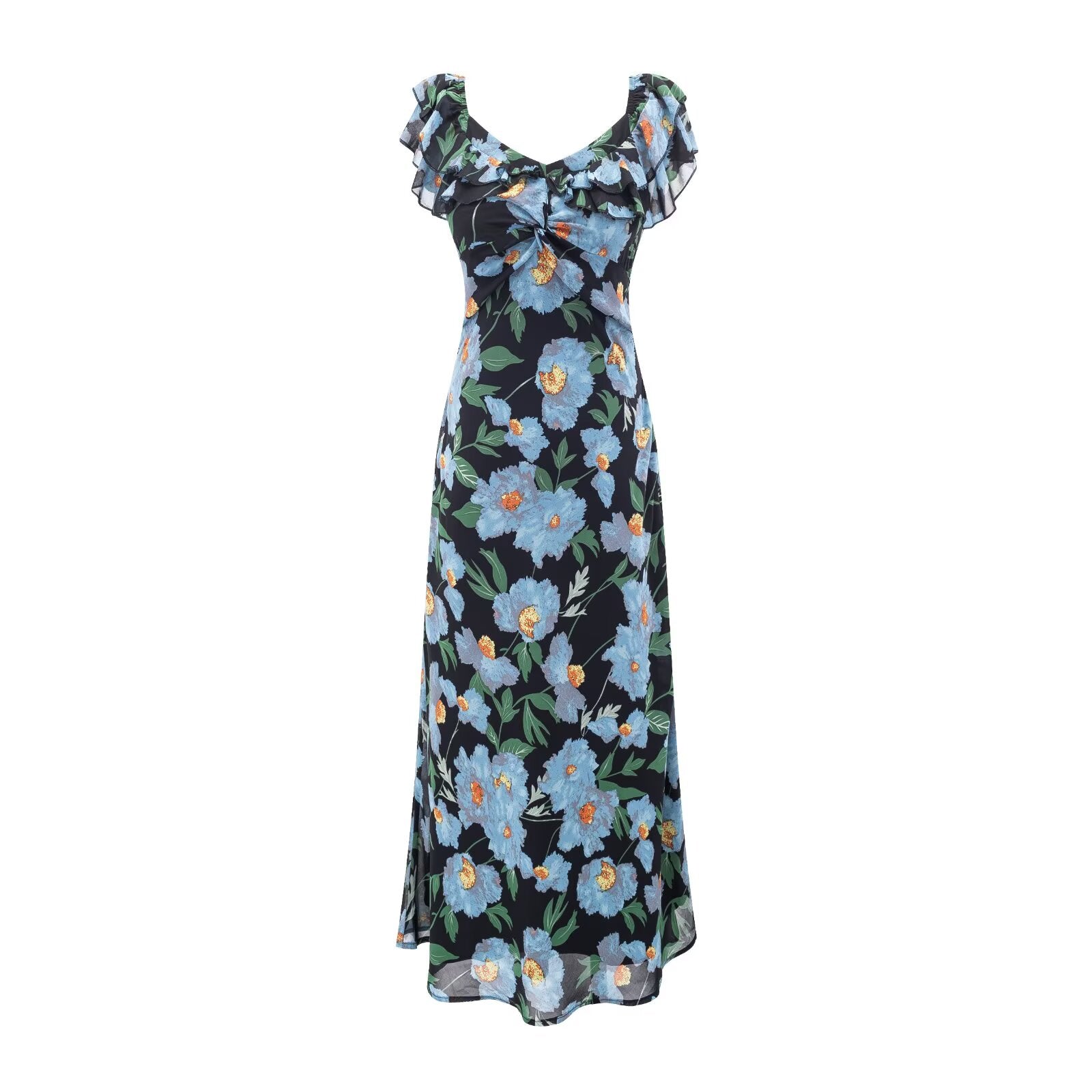 Summer Pastoral Fresh Beautiful Vacation Flying Sleeves Printed Waist Controlled Dress by Ragazza