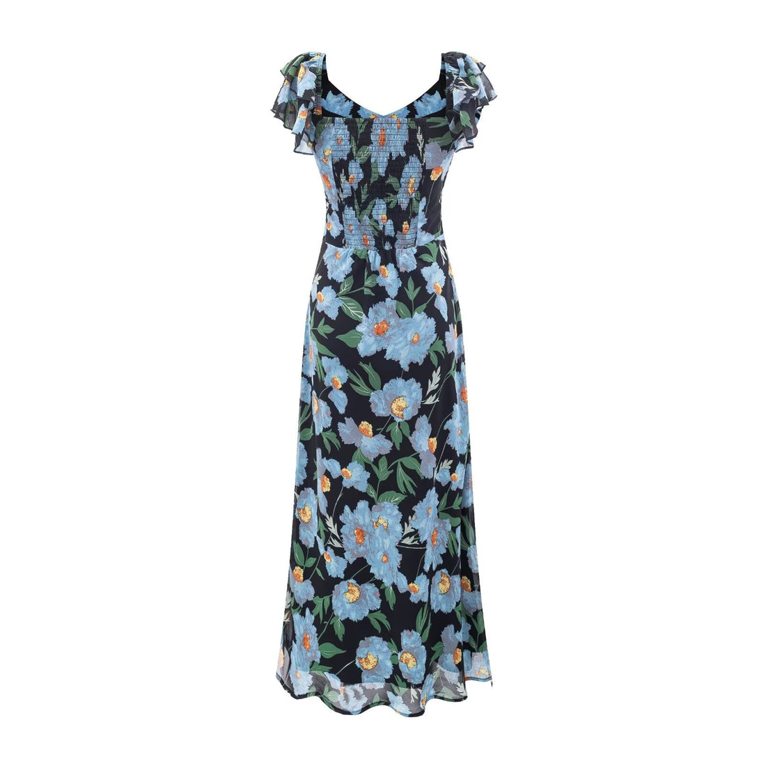 Summer Pastoral Fresh Beautiful Vacation Flying Sleeves Printed Waist Controlled Dress by Ragazza