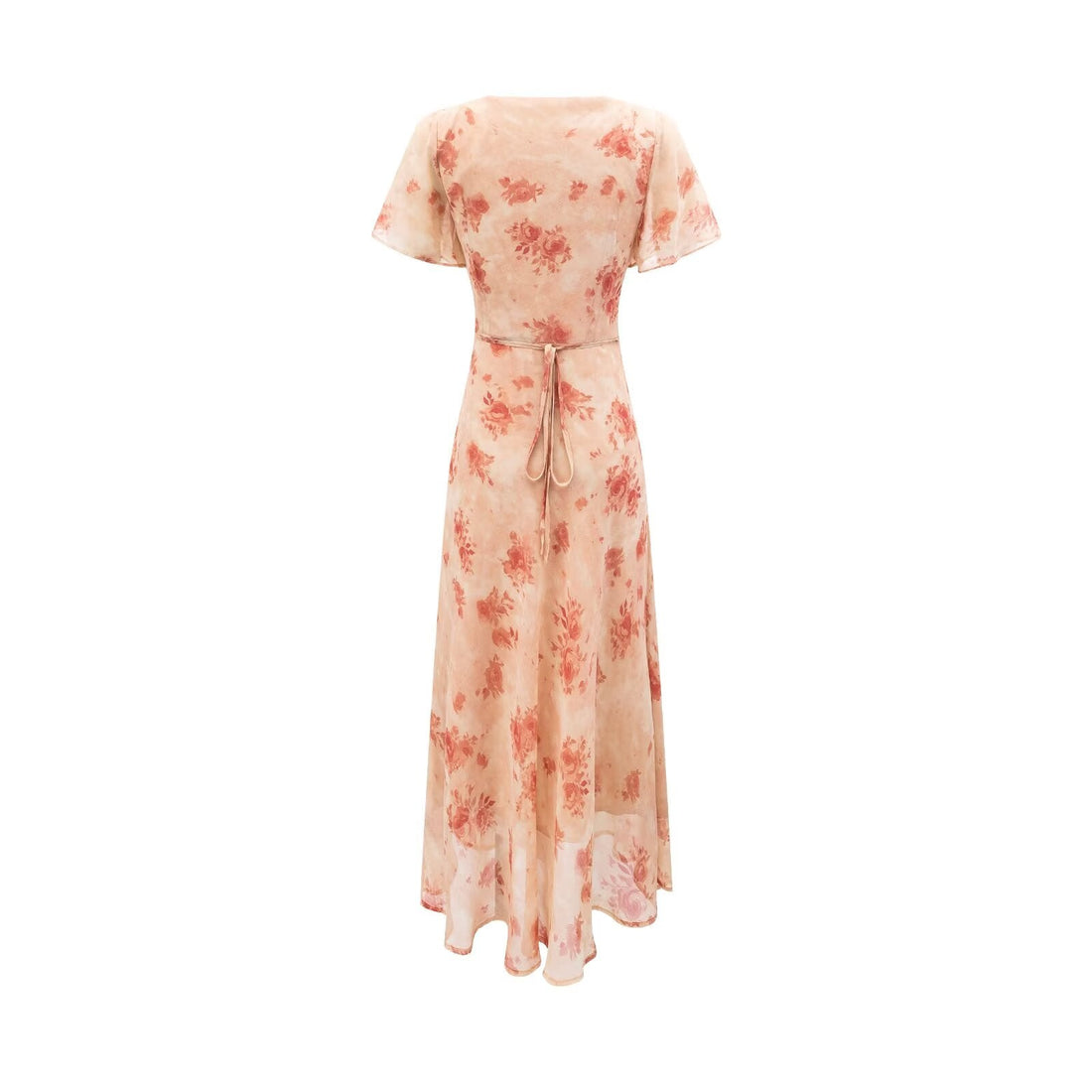 Women Clothing Elegant Pink Floral V neck Pullover Dress Women Waist Controlled Slimming Dress by Ragazza