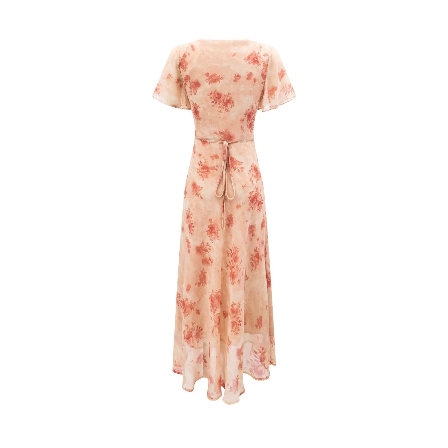 Women Clothing Elegant Pink Floral V neck Pullover Dress Women Waist Controlled Slimming Dress by Ragazza