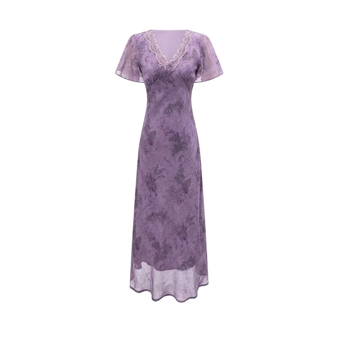 Elegant Slimming V Neckline Pullover Lace Stitching Design Dress Lace up Waist Tight Purple Dress by Ragazza