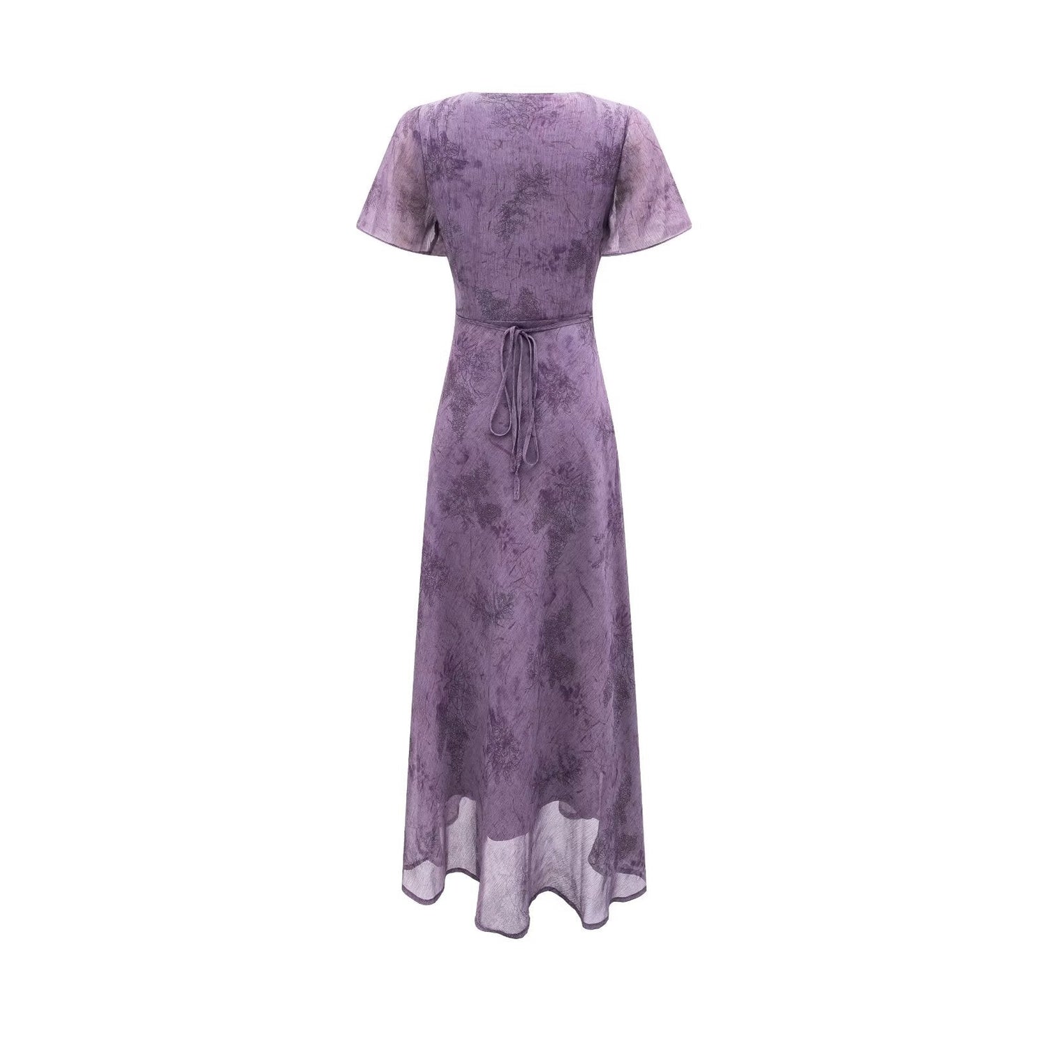 Elegant Slimming V Neckline Pullover Lace Stitching Design Dress Lace up Waist Tight Purple Dress by Ragazza