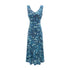 Winter Retro Printed Sexy V neck Lace up Tight Waist Blue Background Printed Dress by Ragazza