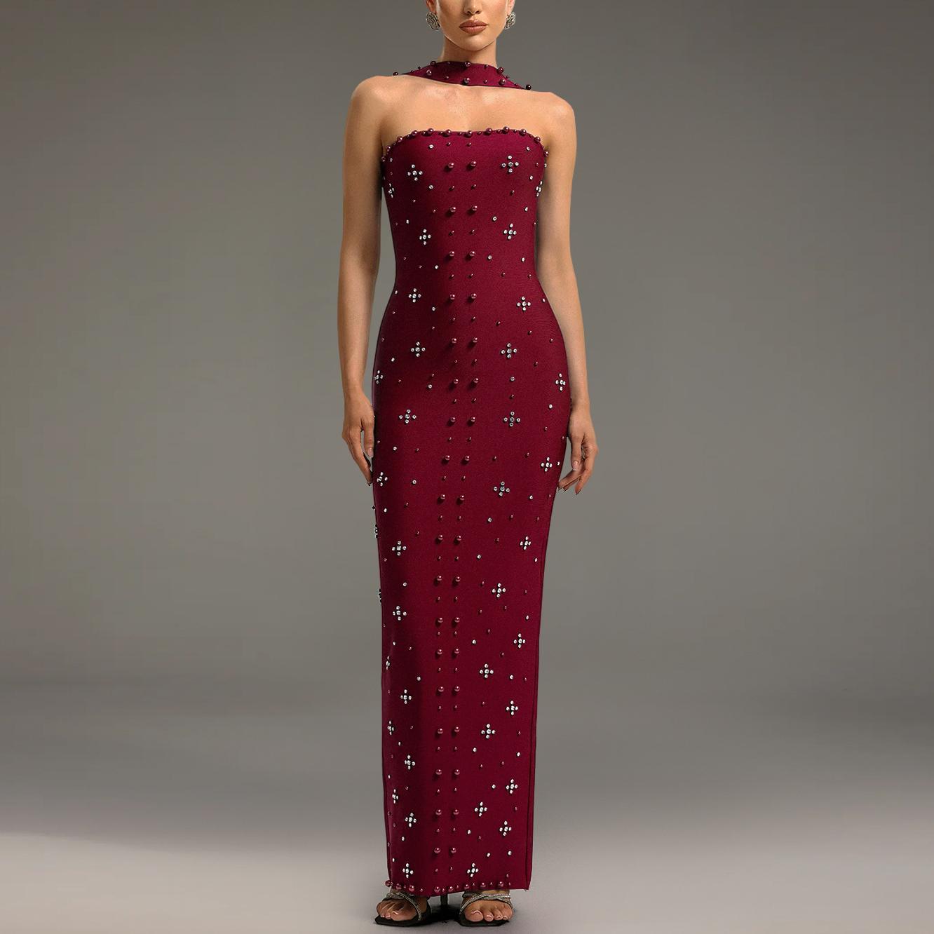 Women Wear Elegant Rhinestone Sheath Tube Top Dress by Ragazza