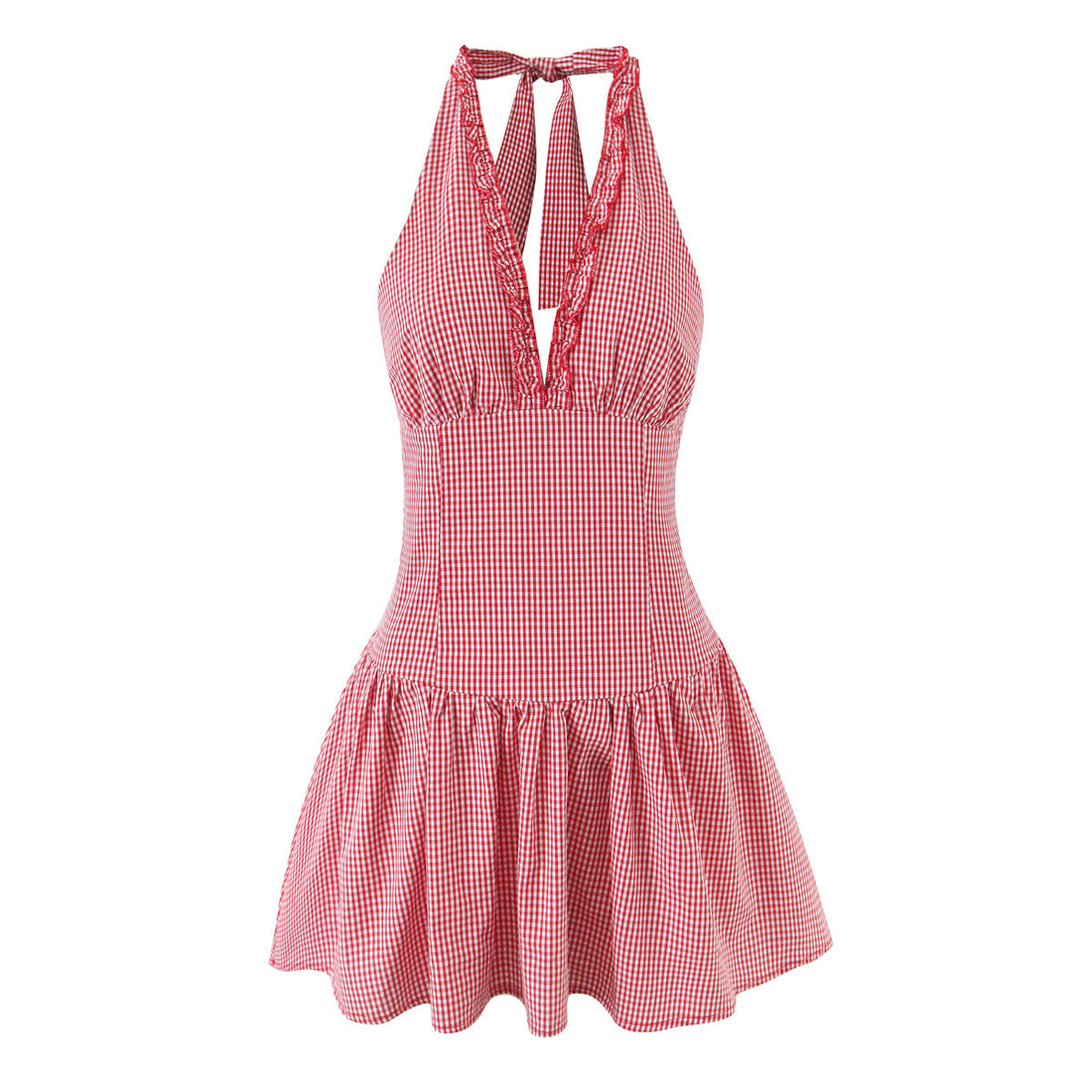 Love Clothes Spring Sweet Women Atmosphere Short Red Plaid Halter Dress by Ragazza