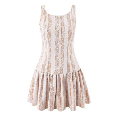 Winter Pure Wind Sleeveless round Neck Sexy Backless Lace Patchwork Waist Slimming Dress by Ragazza