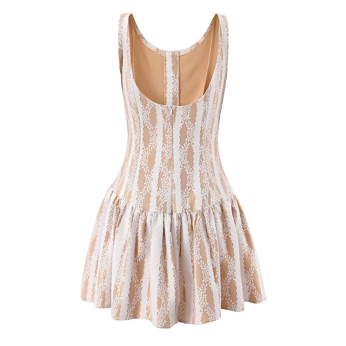 Winter Pure Wind Sleeveless round Neck Sexy Backless Lace Patchwork Waist Slimming Dress by Ragazza